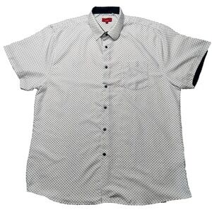 PATRON CITO RED LABLE Men 3XL White Blue Geo Button-Up‎ Microfiber Shirt EUC